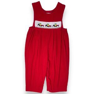 Vintage House of Hatten Color Block Farm Truck Smocked Longalls Romper 18m